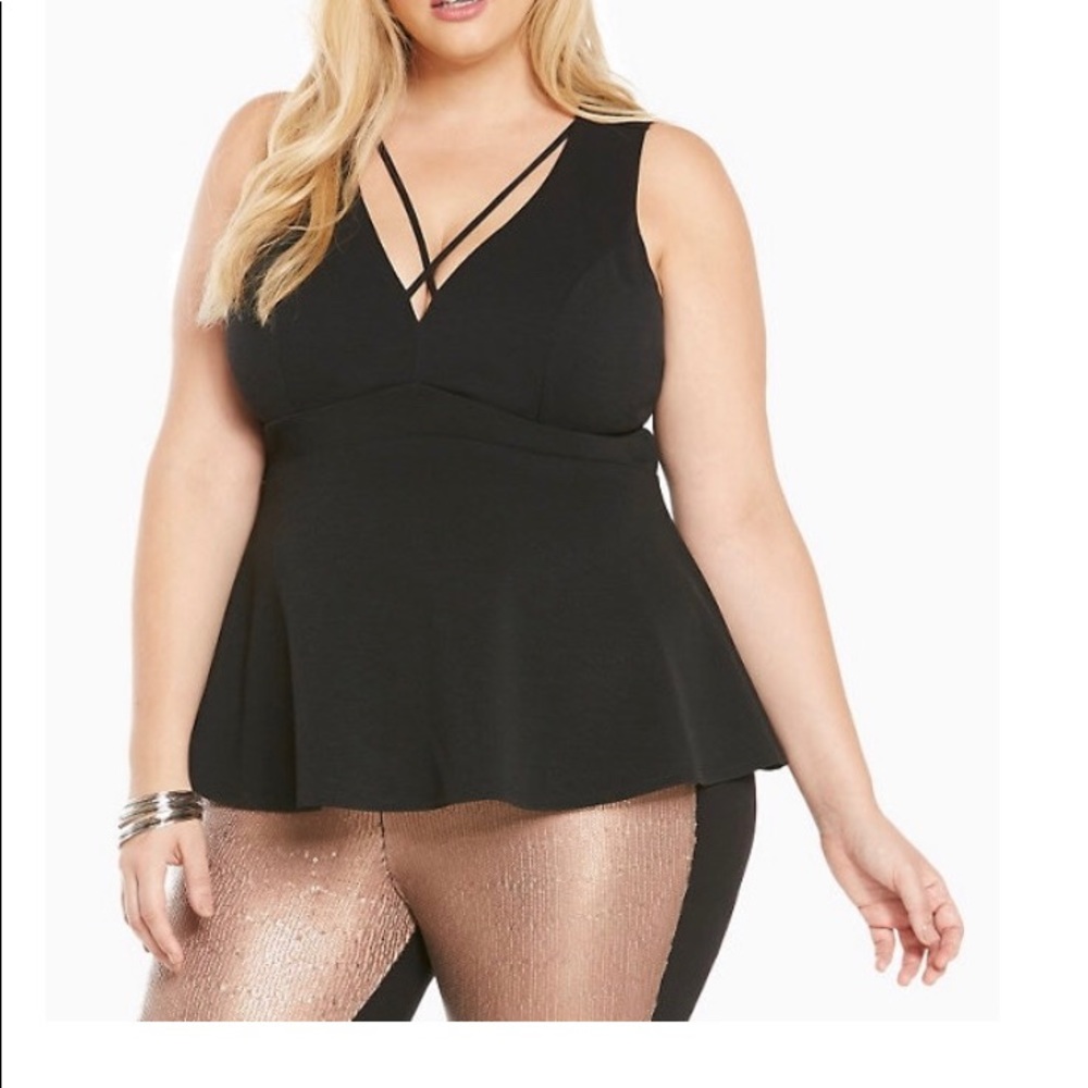 NWT Torrid Black Strappy Peplum Top